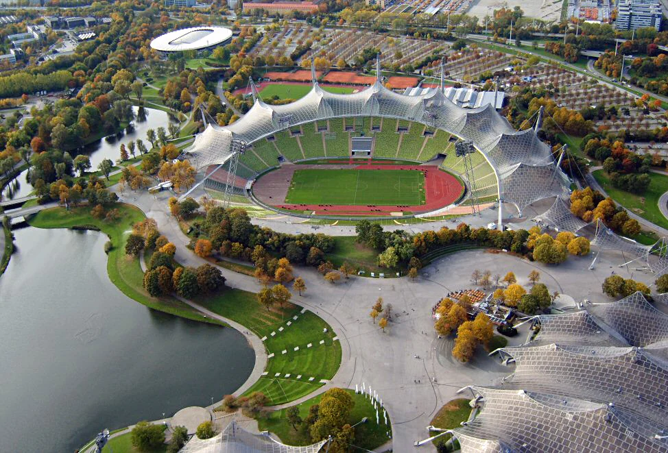 Illustrative view of Munich Olympic Stadium from the Olympic Tower, not the Sports Tech Nation venue.